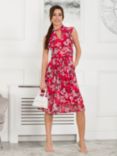 Jolie Moi Emily Frill Mesh Midi Dress, Red Floral