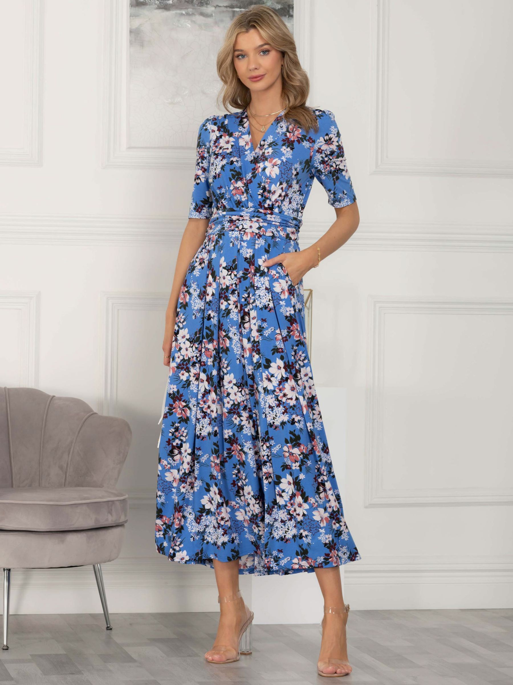 Jolie Moi Beatrice Jersey Maxi Dress, Blue Floral at John Lewis & Partners