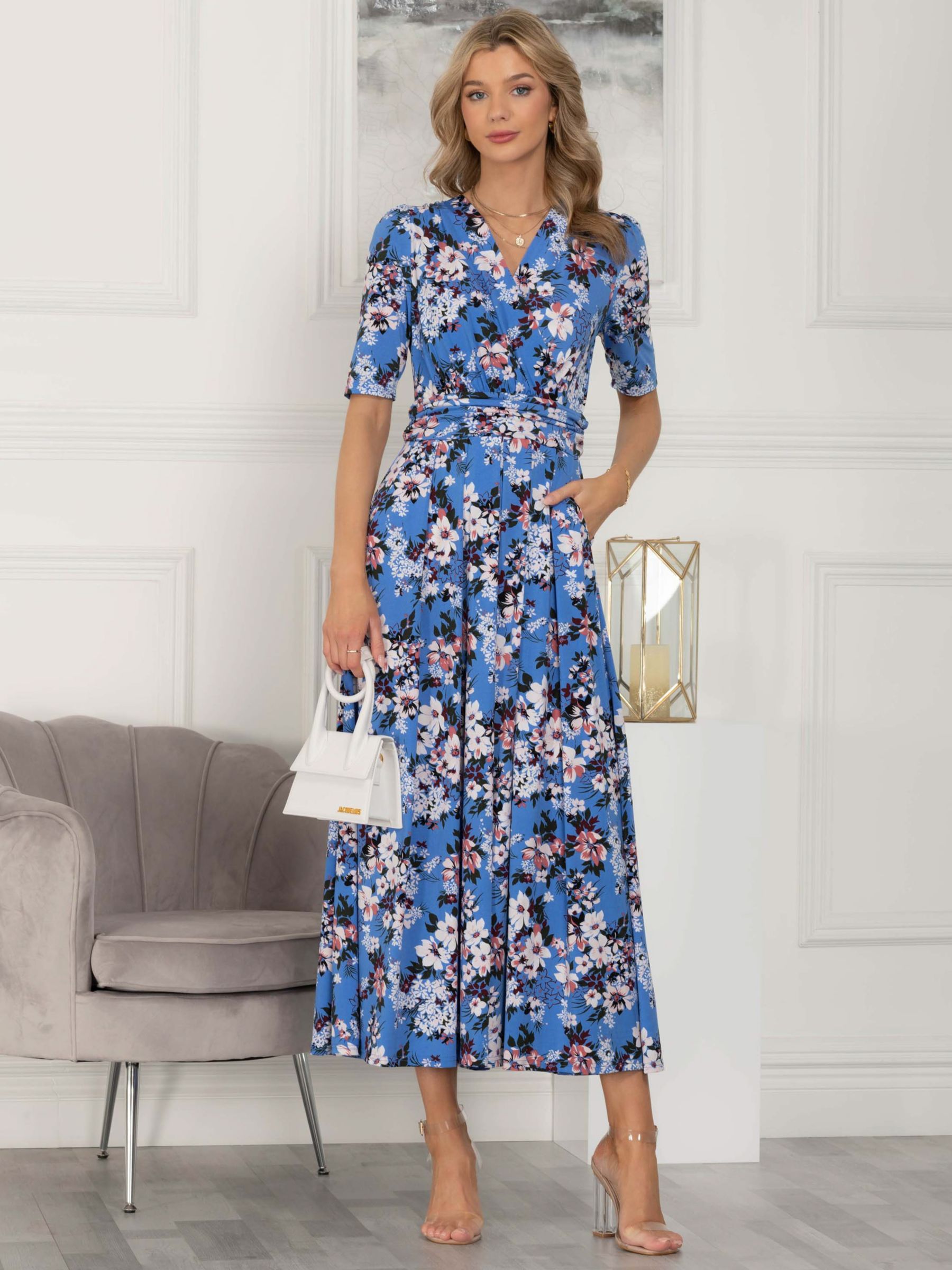 Jolie Moi Beatrice Jersey Maxi Dress, Blue Floral at John Lewis & Partners
