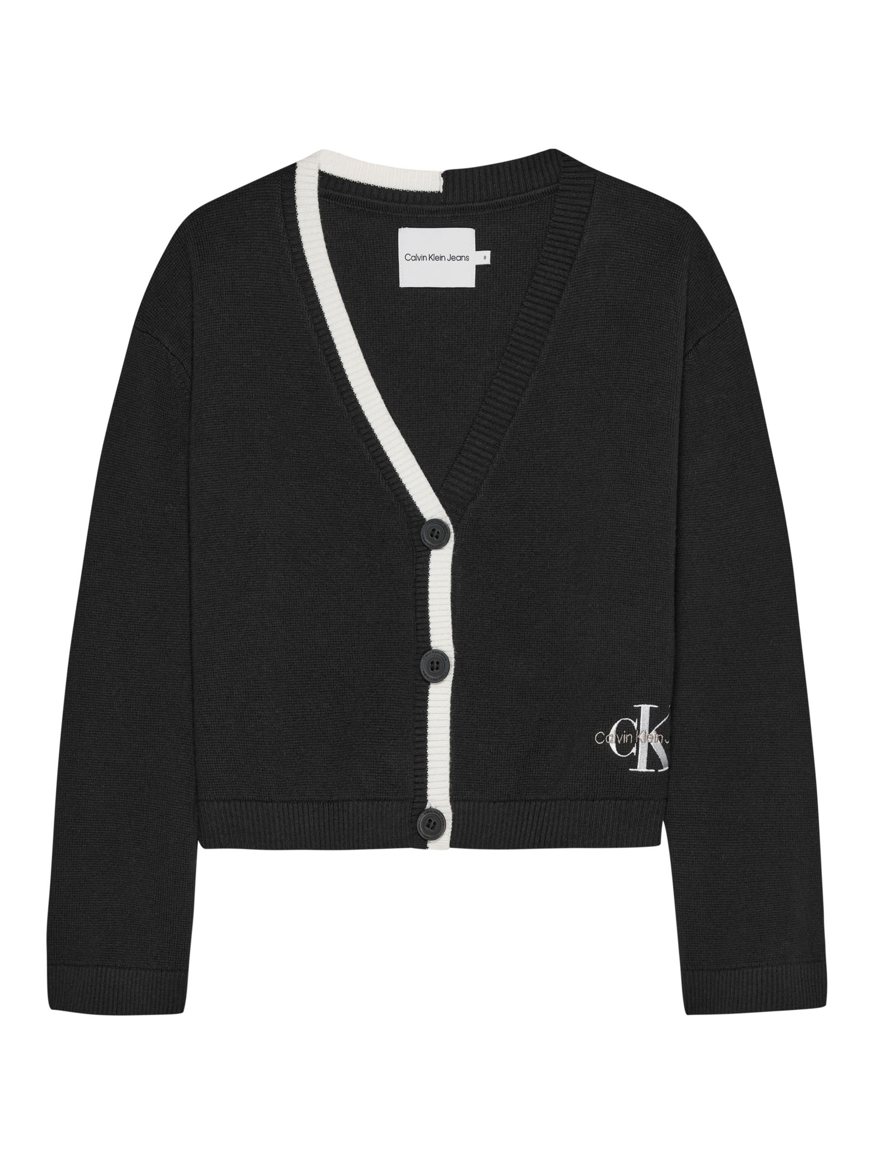 Calvin Klein Kids' Cotton Cardigan, Black at John Lewis & Partners