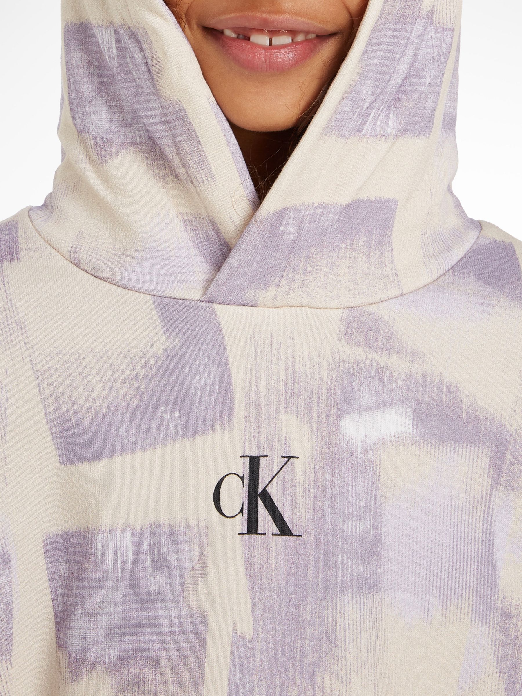 Calvin Klein Kids' Logo Embroidered Hooded Jumper Dress, Cream/Lilac at  John Lewis & Partners