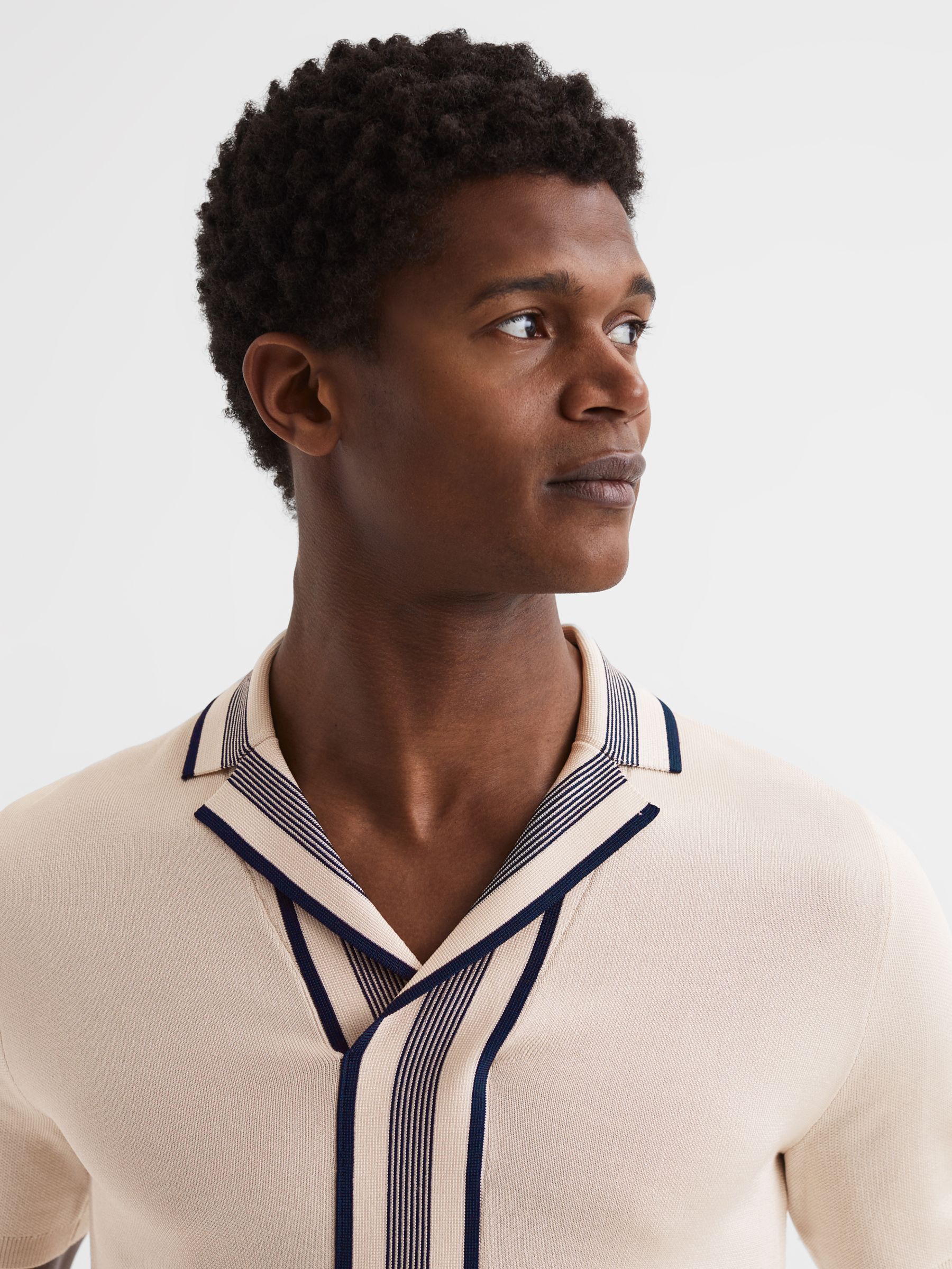 Reiss Oswald Open Collar Polo Shirt, Ecru