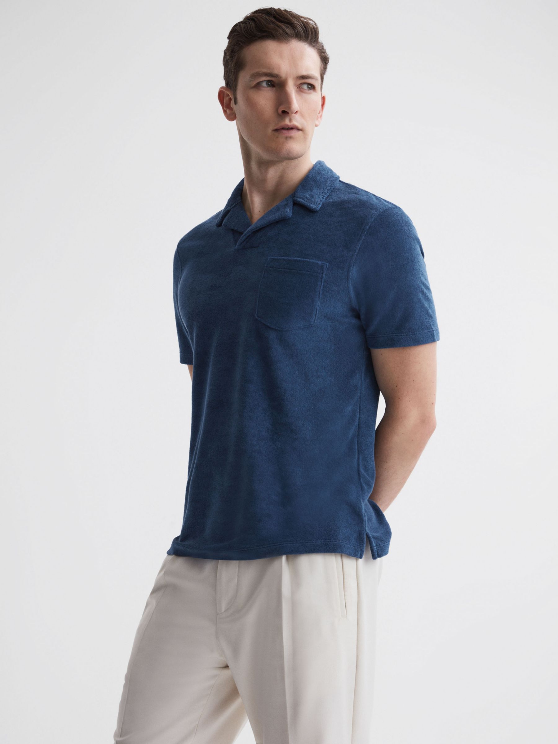 Reiss Caicos Open Collar Polo Shirt, Royal Blue at John Lewis