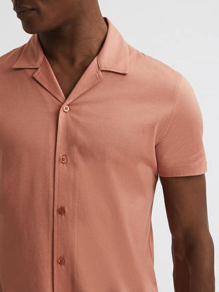 Reiss Caspa Cuban Collar Short Sleeve Shirt, Terracotta
