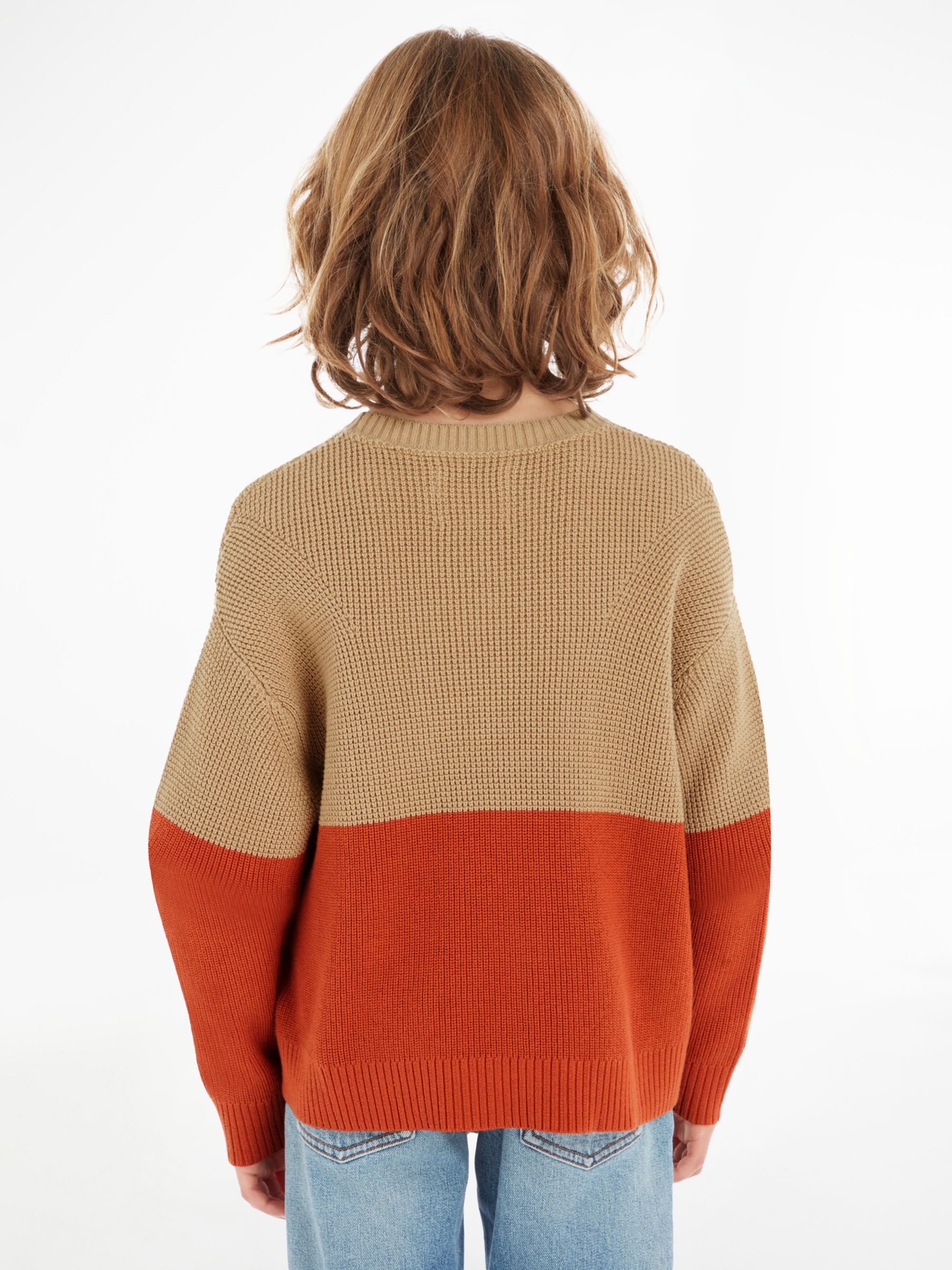 Buy Calvin Klein Kids' Knitted Colour Block Jumper, Travertine/Auburn Online at johnlewis.com