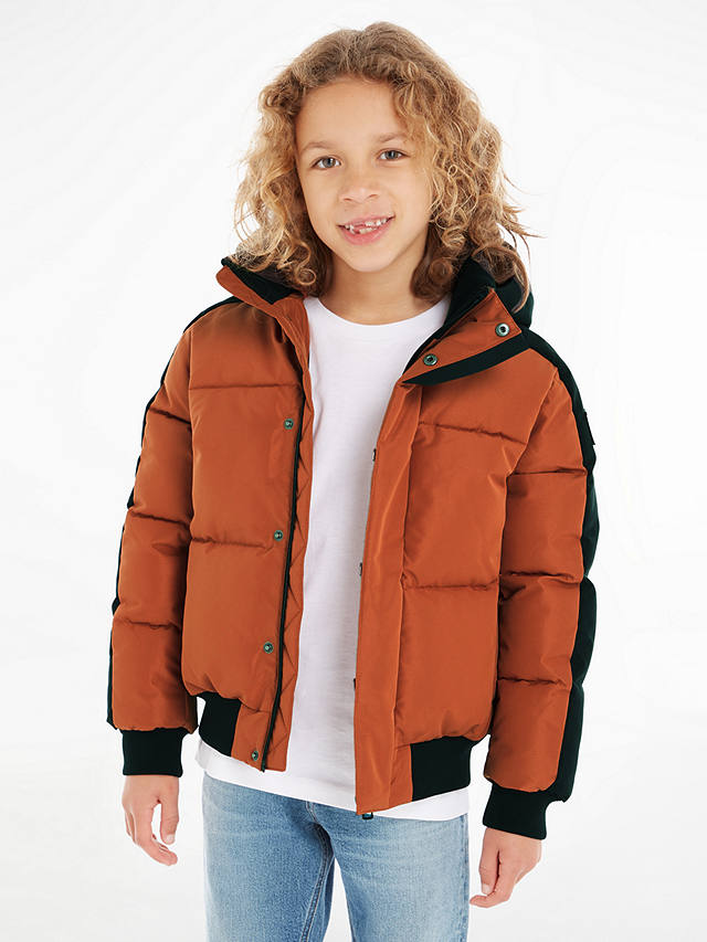 Calvin Klein Kids' Colour Block Puffer Jacket, Auburn/Black