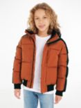 Calvin Klein Kids' Colour Block Puffer Jacket, Auburn/Black