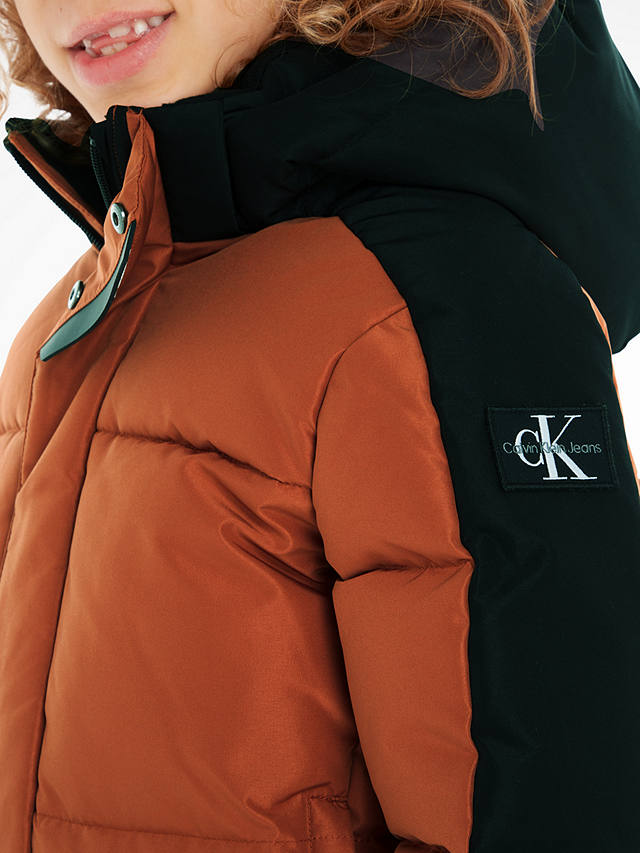 Calvin Klein Kids' Colour Block Puffer Jacket, Auburn/Black