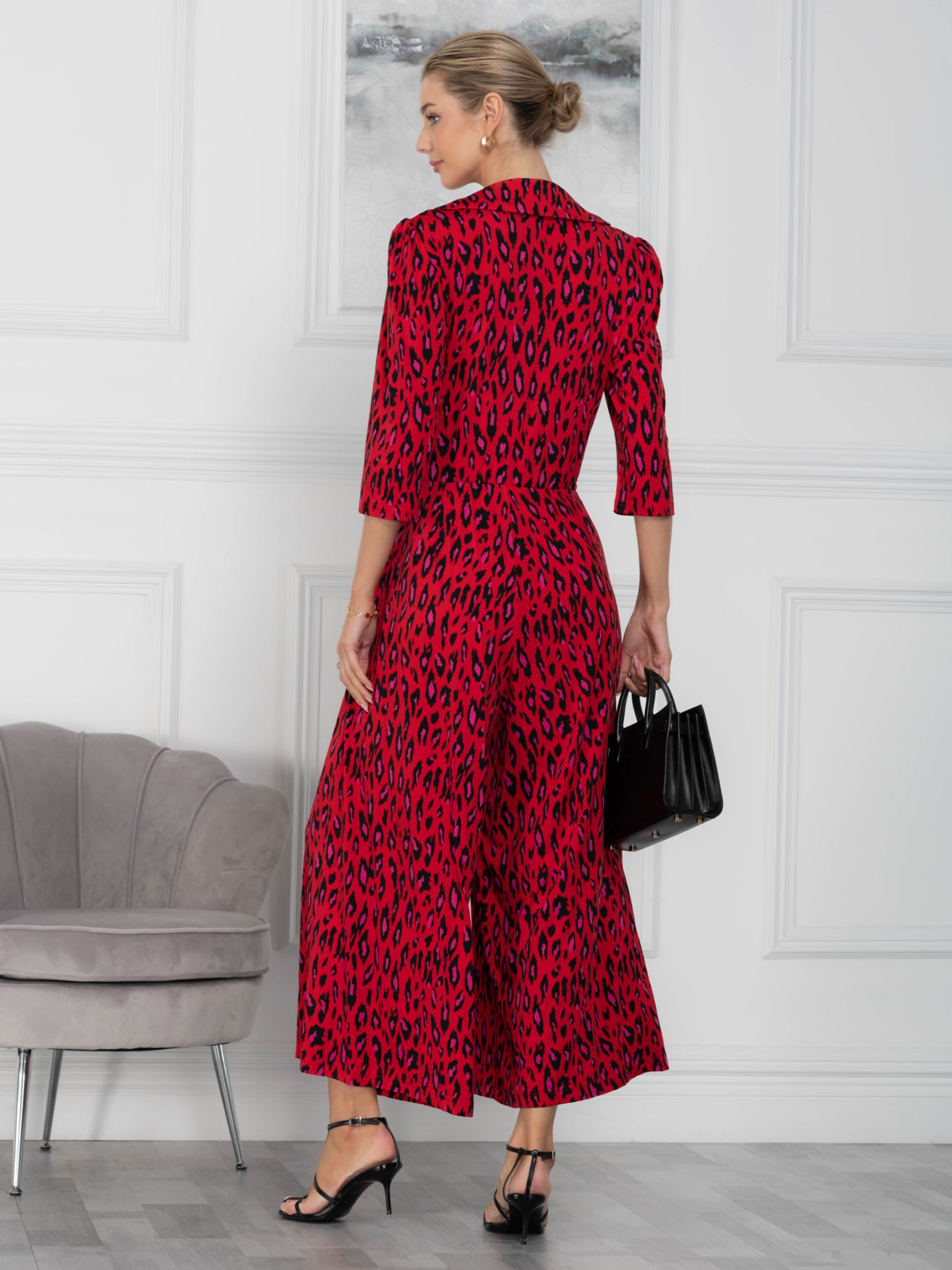 Jolie Moi Melissa Animal Print Jumpsuit, Red/Black at John Lewis & Partners