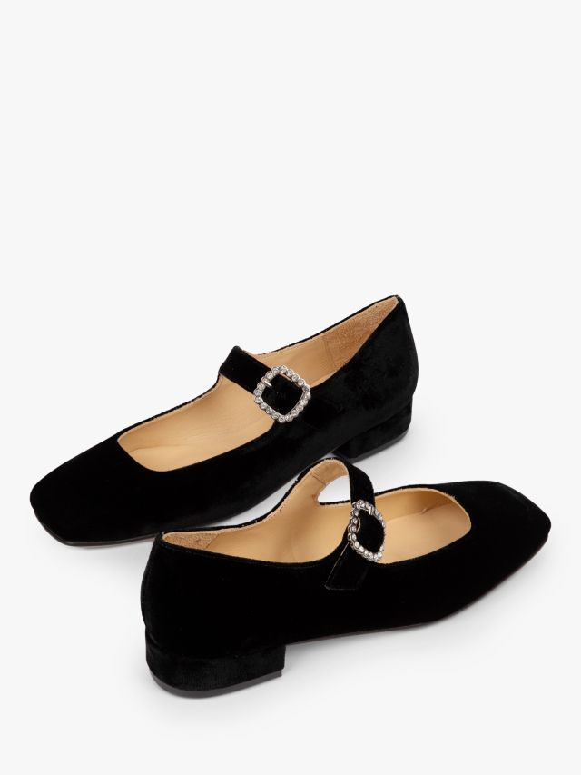 Penelope Chilvers Velvet Diamante Buckle Mary Jane Shoes, Black, 4