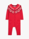 John Lewis Baby Christmas Fair Isle Cotton & Wool Blend Romper, Red