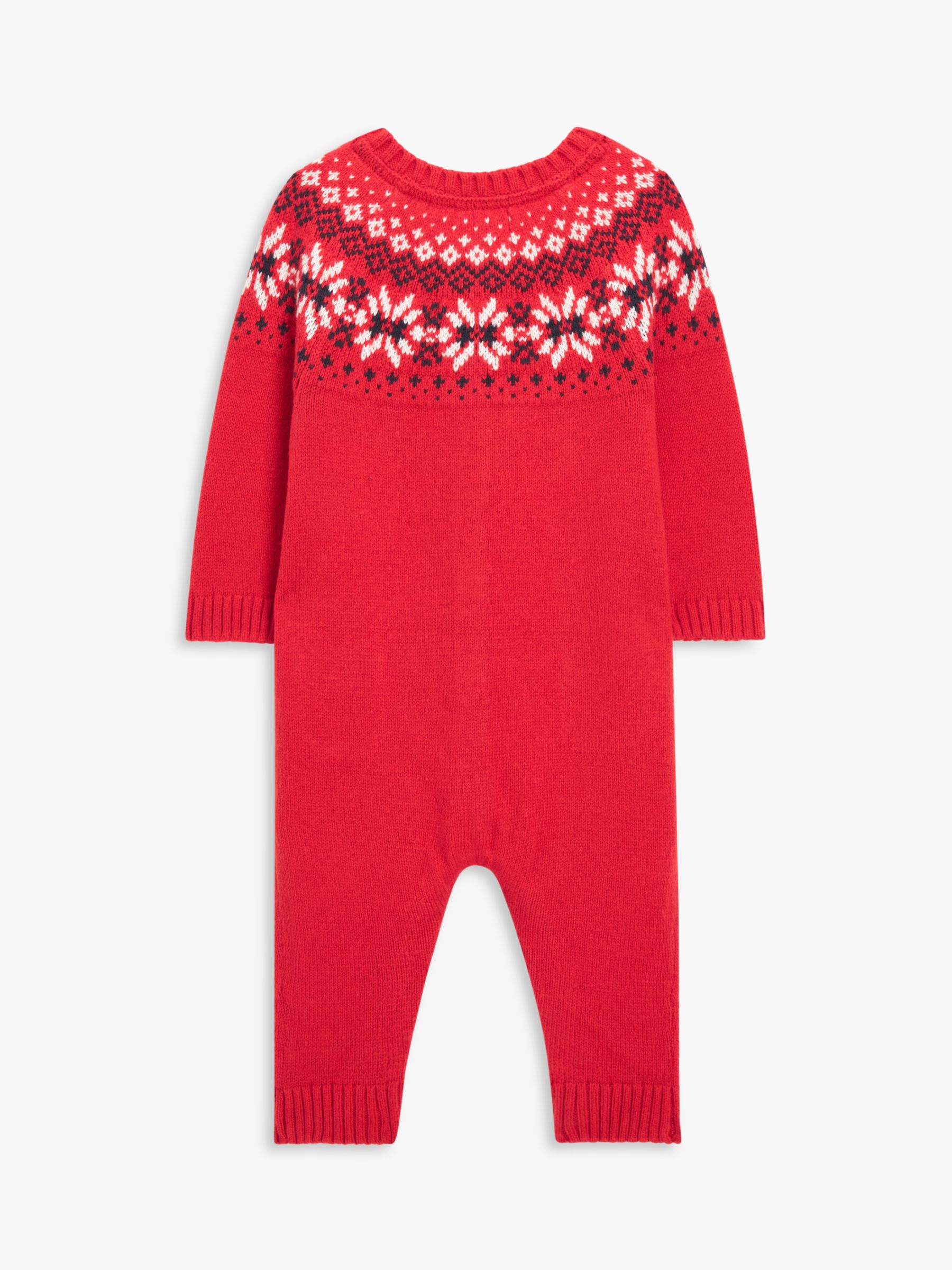 John Lewis Baby Christmas Fair Isle Cotton & Wool Blend Romper, Red, 3-6 months