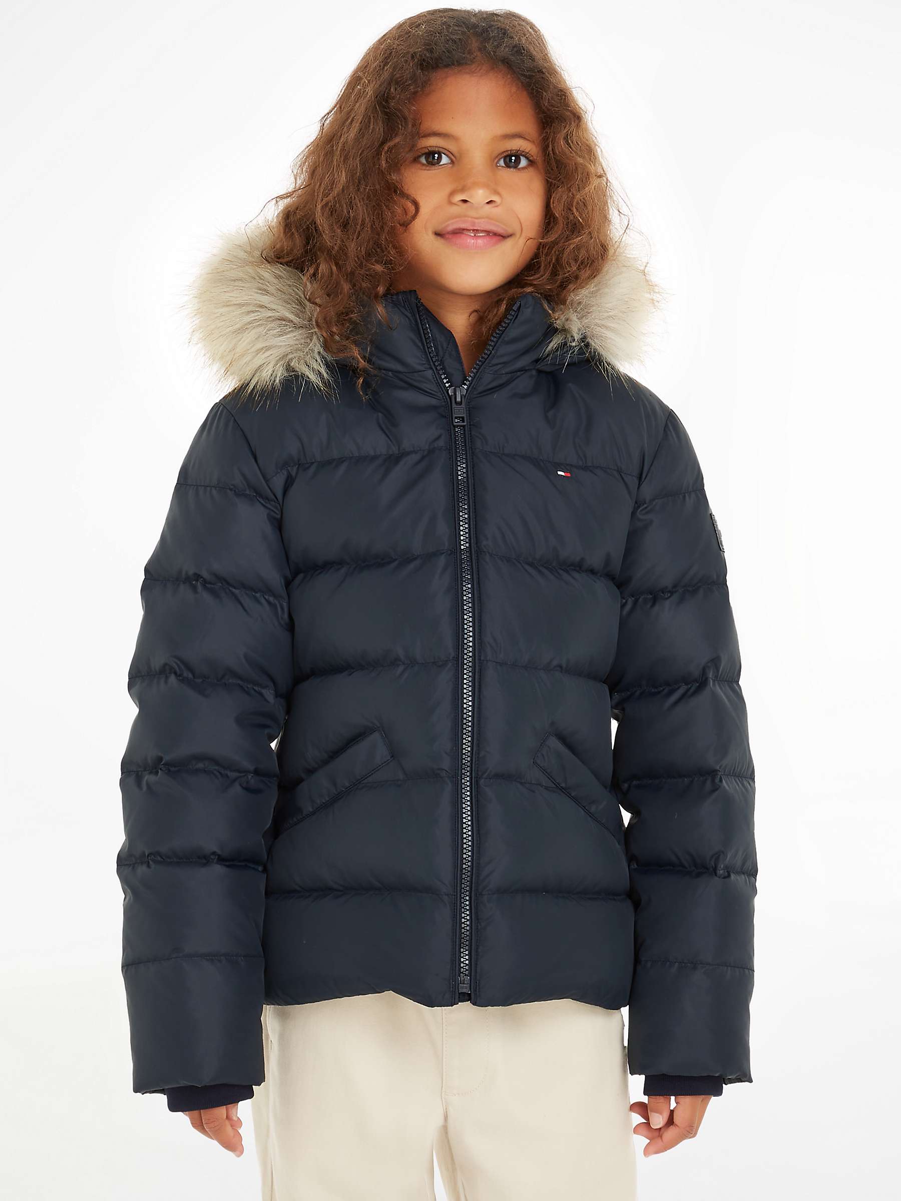 Buy Tommy Hilfiger Kids' Essential Down Faux Fur Hood Jacket, Desert Sky Online at johnlewis.com