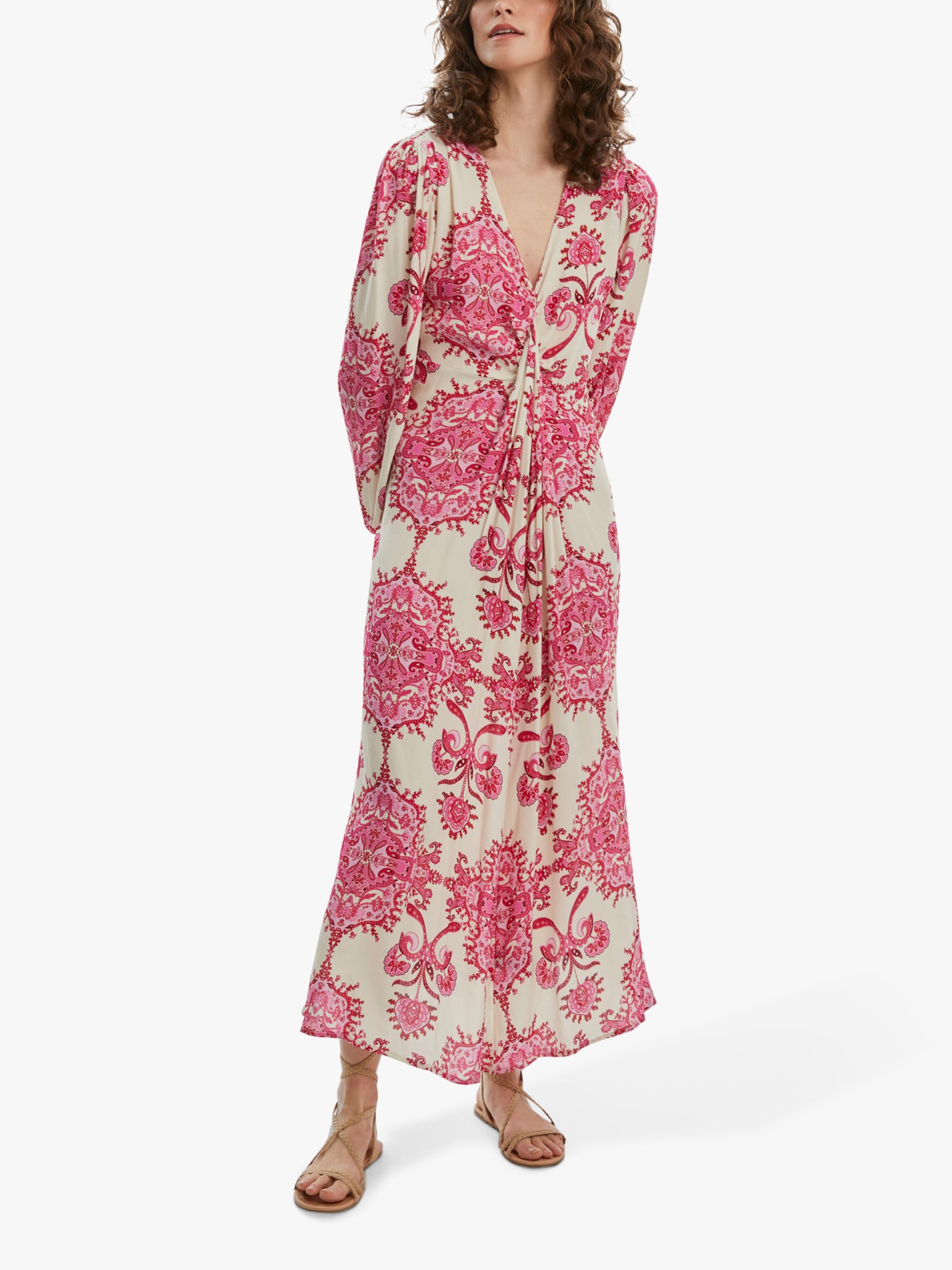 James Lakeland Printed Knot Detail Midi Dress, Pink, 8