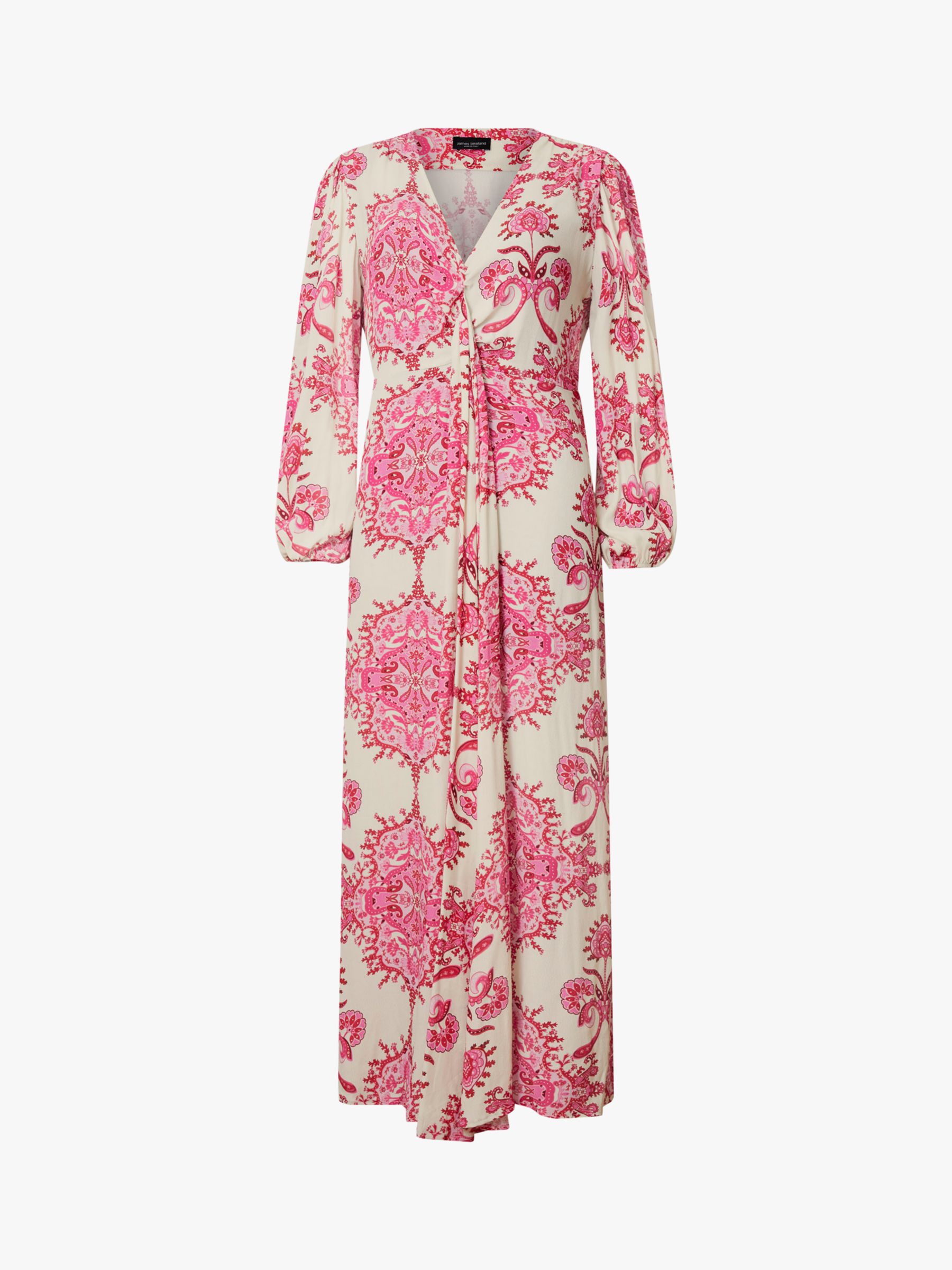 James Lakeland Printed Knot Detail Midi Dress, Pink, 8