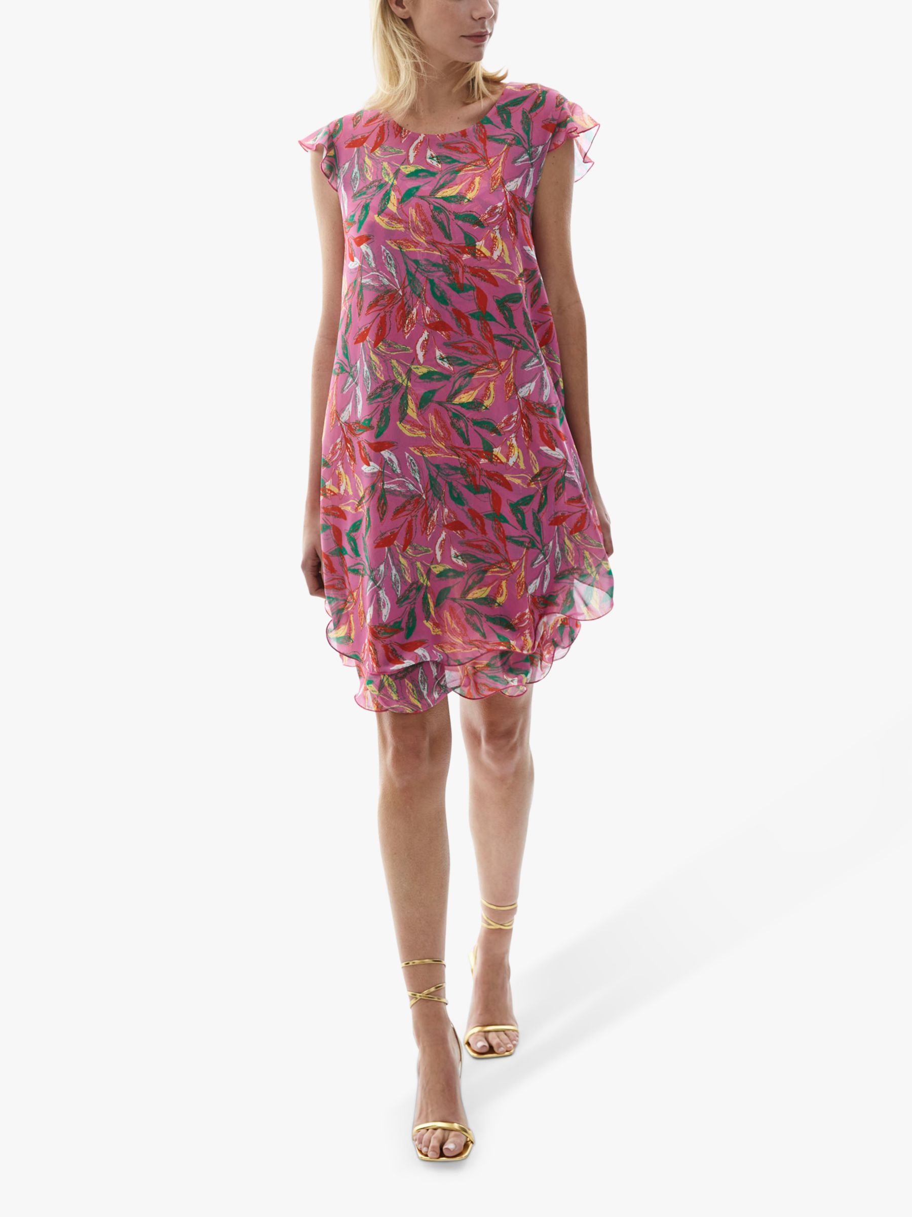 James Lakeland Leaf Print Ruffle Sleeve Wave Hem Dress, Pink at John ...