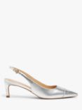 John Lewis Bijou Leather Toe Cap Pointed Slingback Open Court Shoes, Silver
