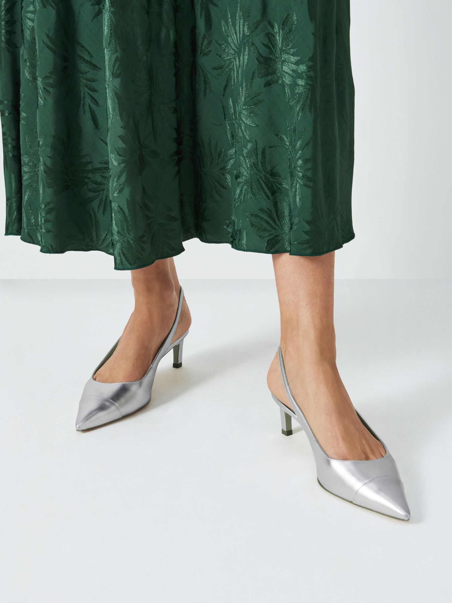 Buy John Lewis Bijou Leather Toe Cap Pointed Slingback Open Court Shoes, Silver Online at johnlewis.com