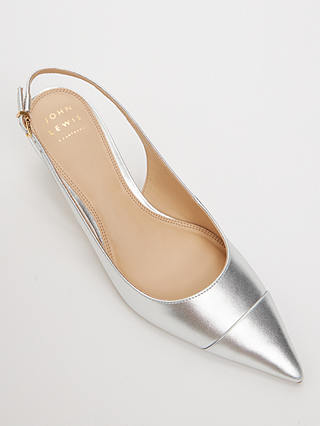 John Lewis Bijou Leather Toe Cap Pointed Slingback Open Court Shoes, Silver