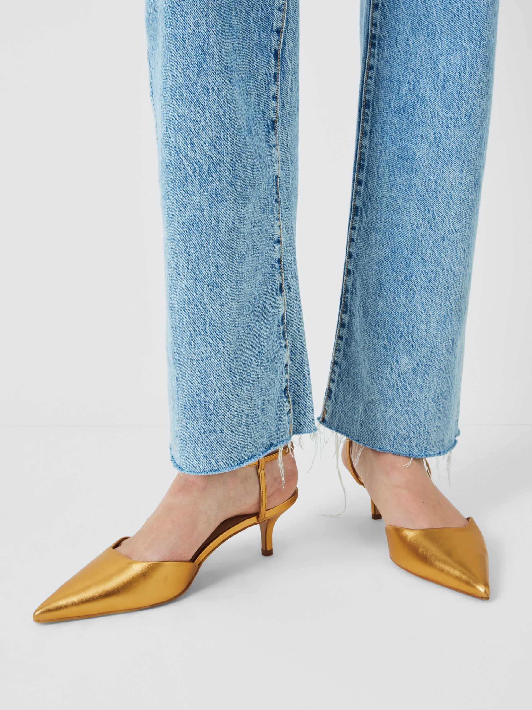 John Lewis Chi Chi Leather Asymmetric Strap Open Court Shoes, Gold at ...