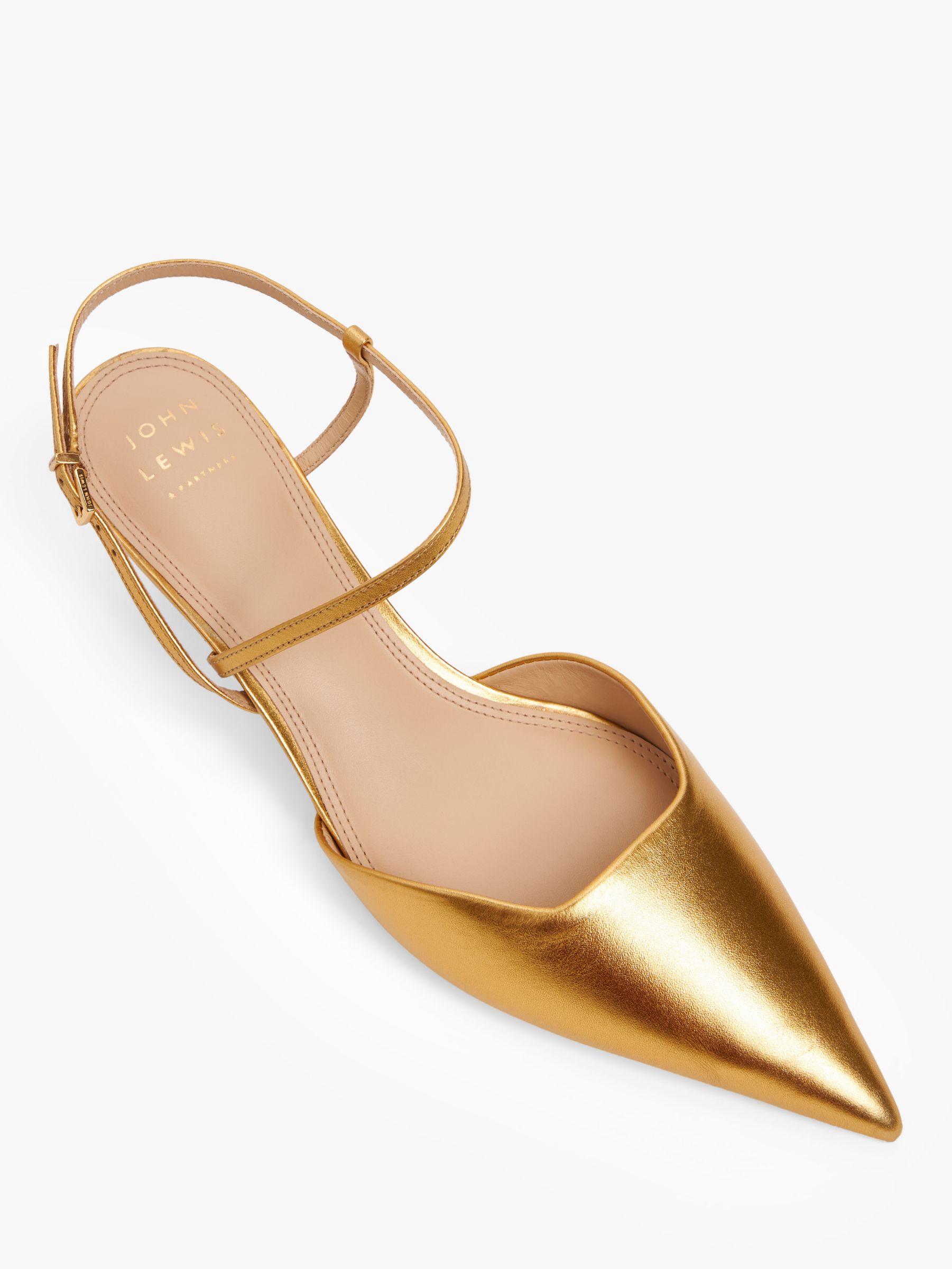 Buy John Lewis Chi Chi Leather Asymmetric Strap Open Court Shoes, Gold Online at johnlewis.com