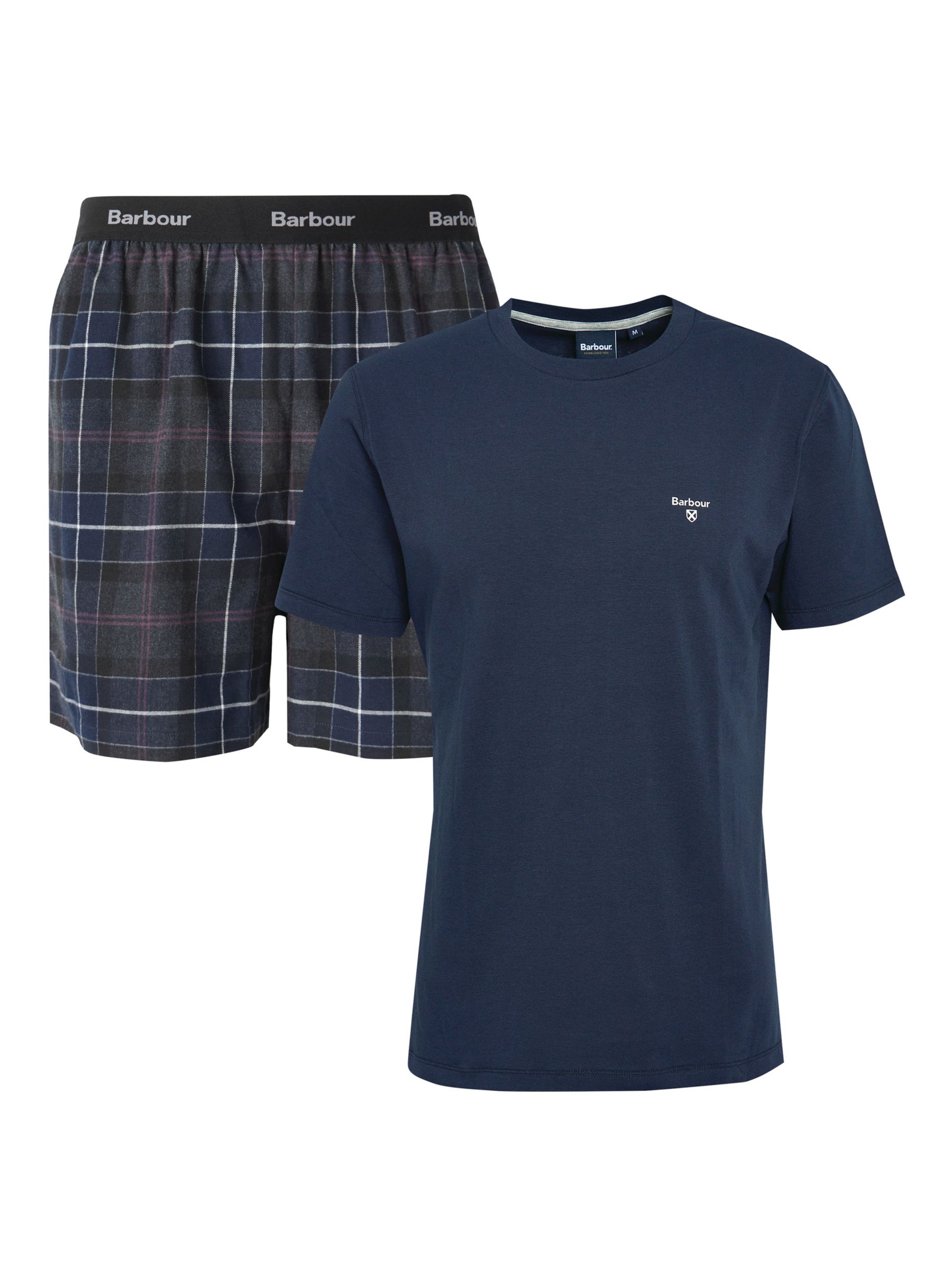 Barbour Thomson Short Sleeve Pyjama Set, Black Slate Tartan/Blue, S