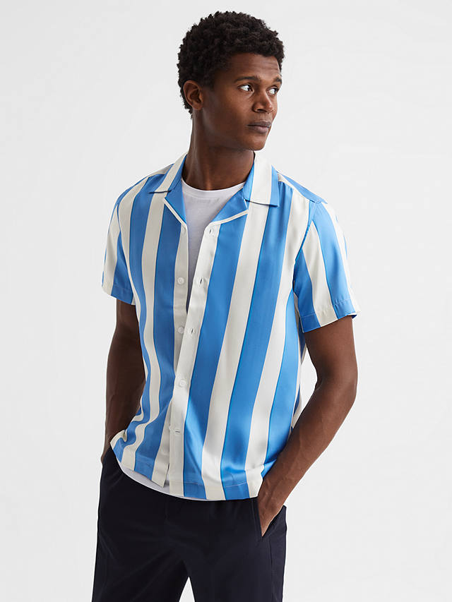 Reiss Virginia Stripe Regular Fit Cuban Collar Shirt, Blue/White at ...