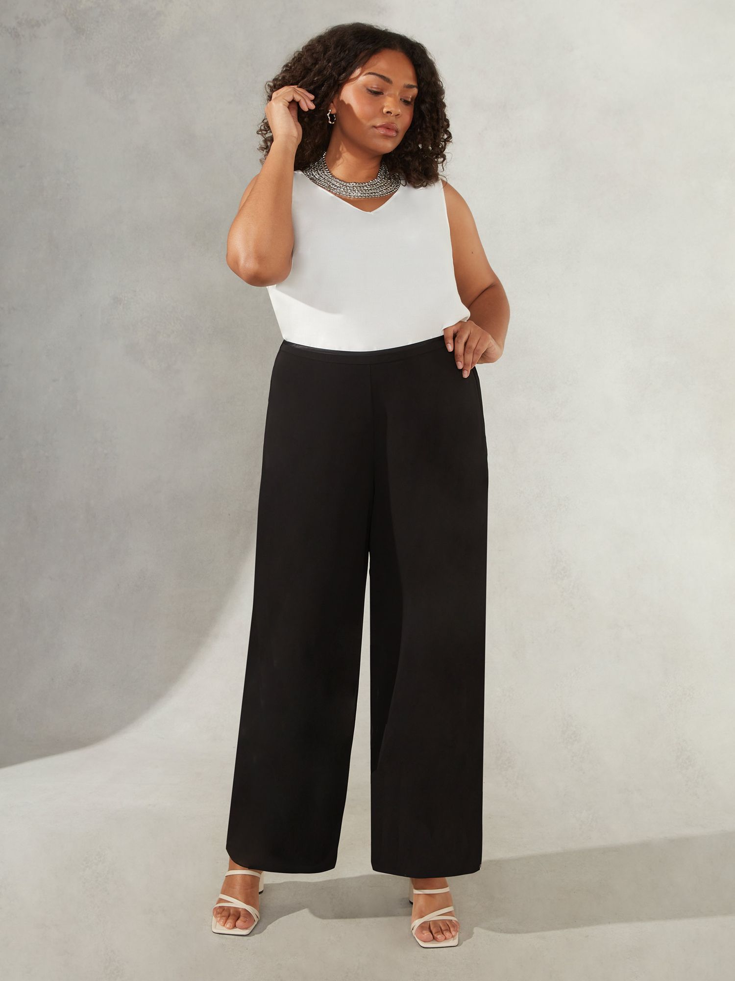 Buy Live Unlimited Curve Chiffon Lined Wide Leg Trousers, Black Online at johnlewis.com