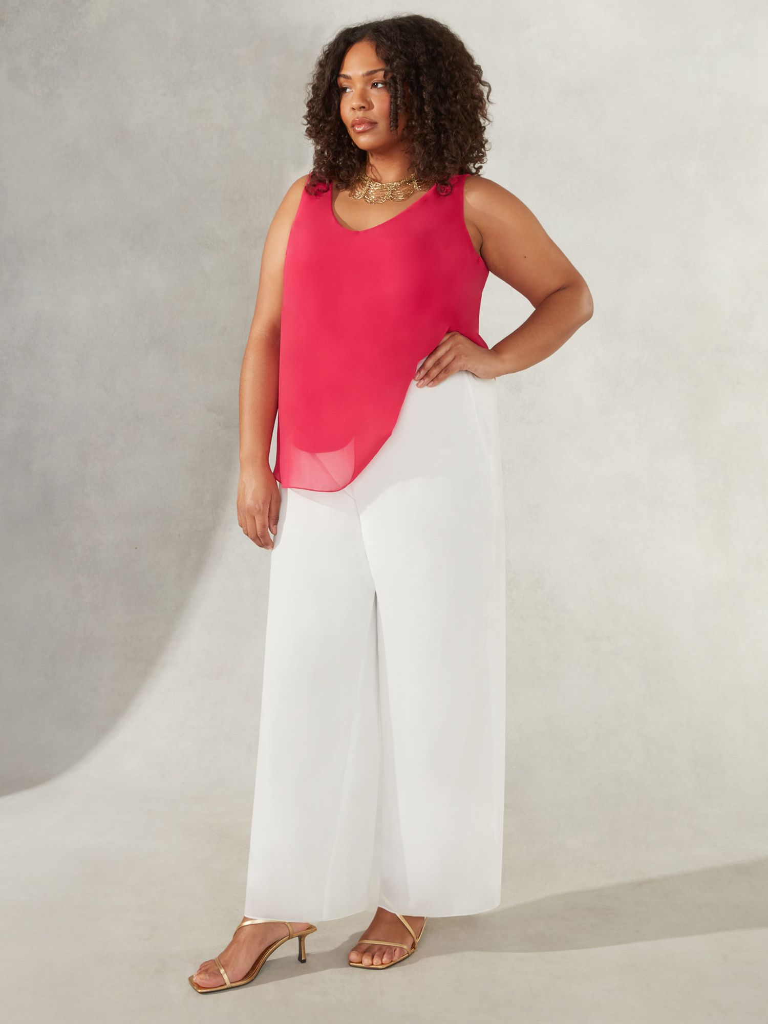 Buy Live Unlimited Curve Chiffon Lined Wide Leg Trousers, Ivory Online at johnlewis.com