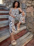 Live Unlimited Curve Animal Print Wide Leg Trousers, White/Multi