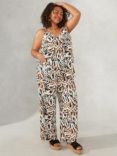 Live Unlimited Curve Animal Print Wide Leg Trousers, White/Multi