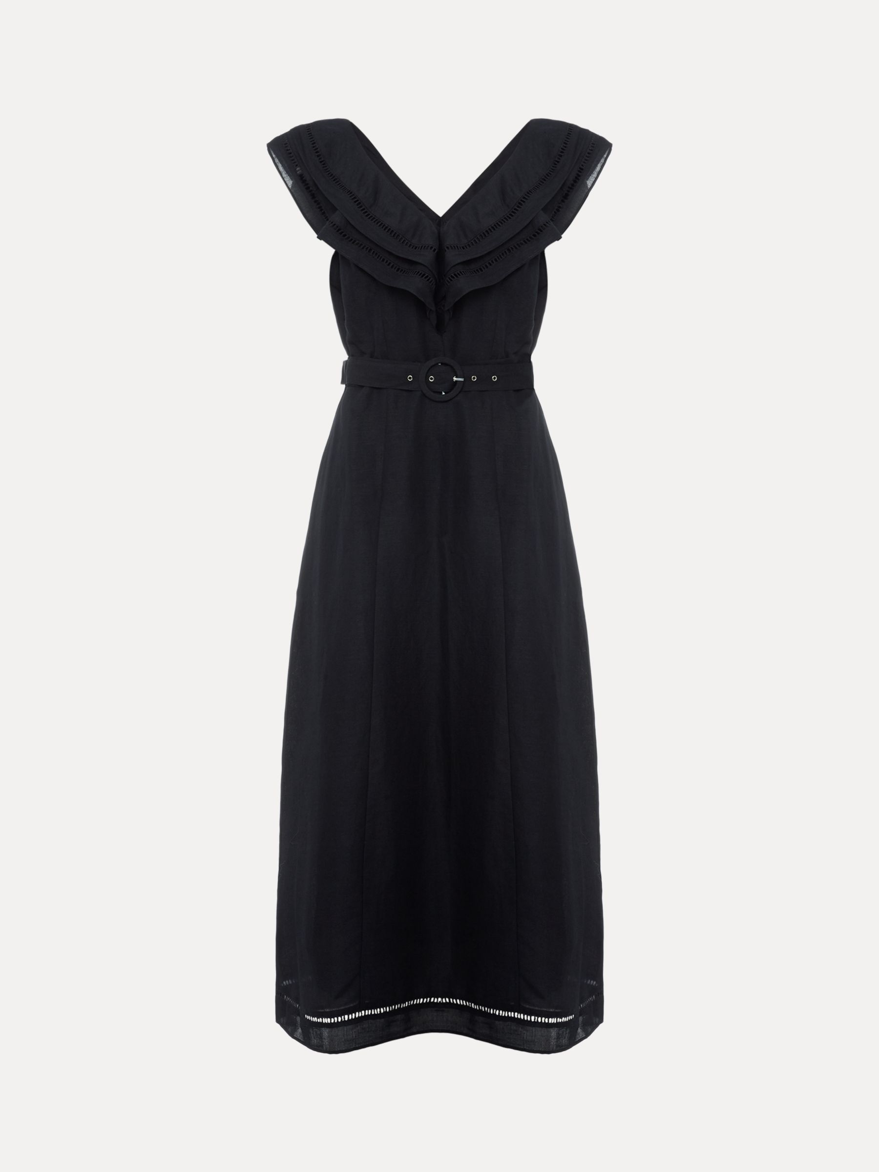 Phase Eight Julieta Frill Broderie Linen Midi Dress, Black at John ...