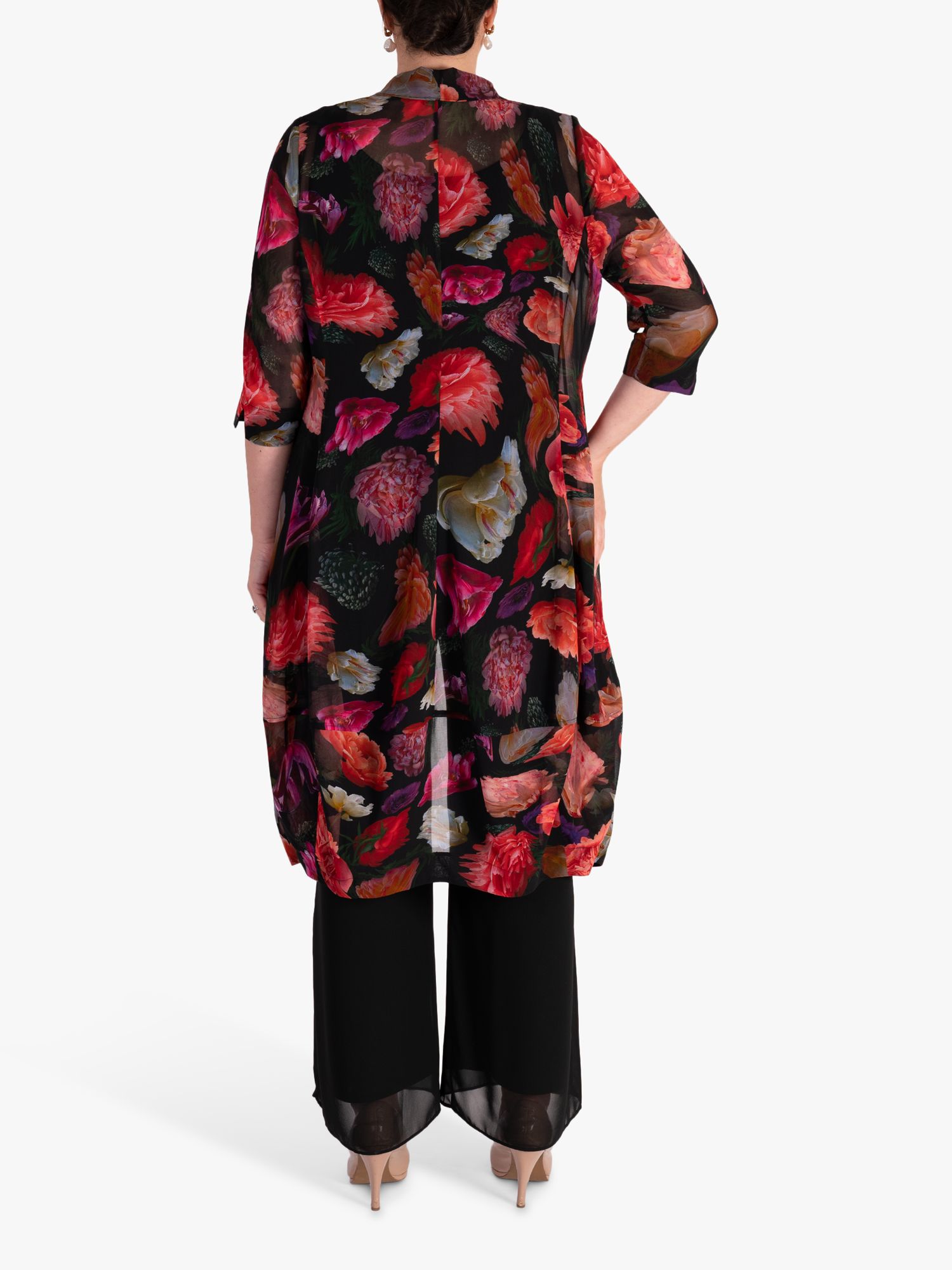 chesca Rose Print Chiffon Kimono, Black/Multi at John Lewis & Partners