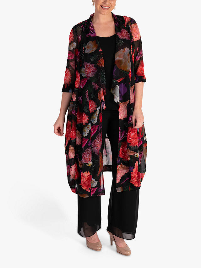 chesca Rose Print Chiffon Kimono, Black/Multi at John Lewis & Partners