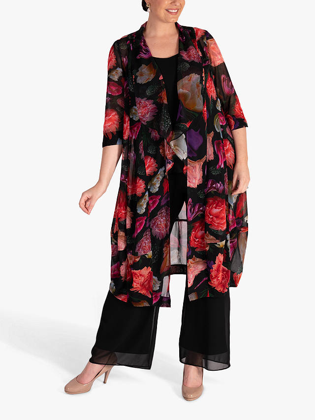 chesca Rose Print Chiffon Kimono, Black/Multi