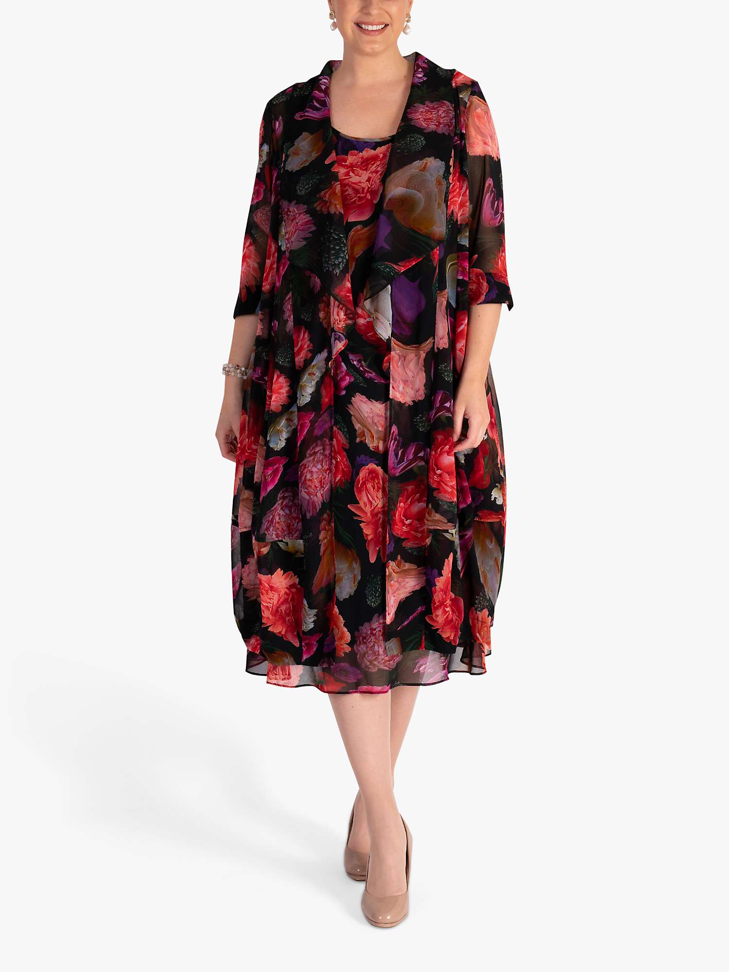 Buy chesca Rose Print Chiffon Kimono, Black/Multi Online at johnlewis.com