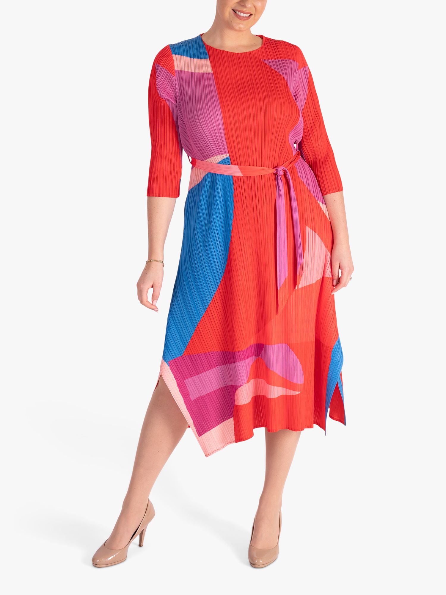 Buy chesca Cosmopolitan Abstract Print Midi Dress, Strawberry/Multi Online at johnlewis.com