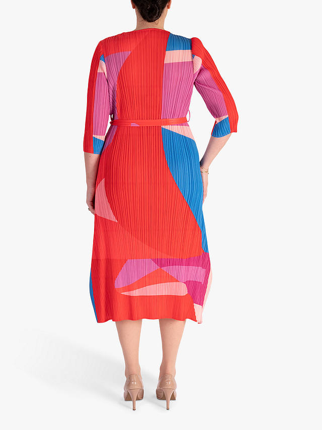chesca Cosmopolitan Abstract Print Midi Dress, Strawberry/Multi