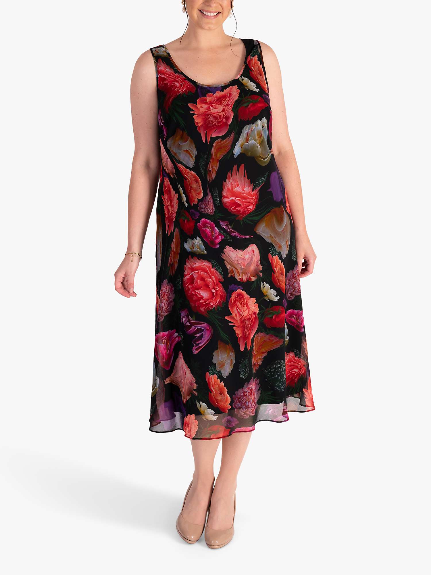 Buy chesca Rose Print Midi Chiffon Dress, Black/Multi Online at johnlewis.com