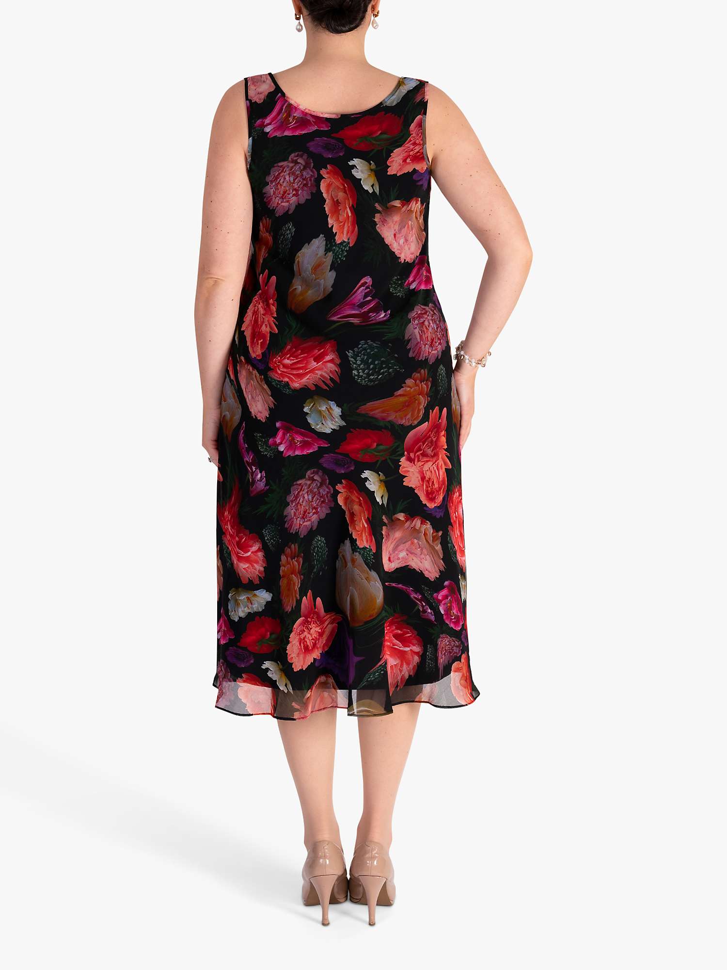 Buy chesca Rose Print Midi Chiffon Dress, Black/Multi Online at johnlewis.com