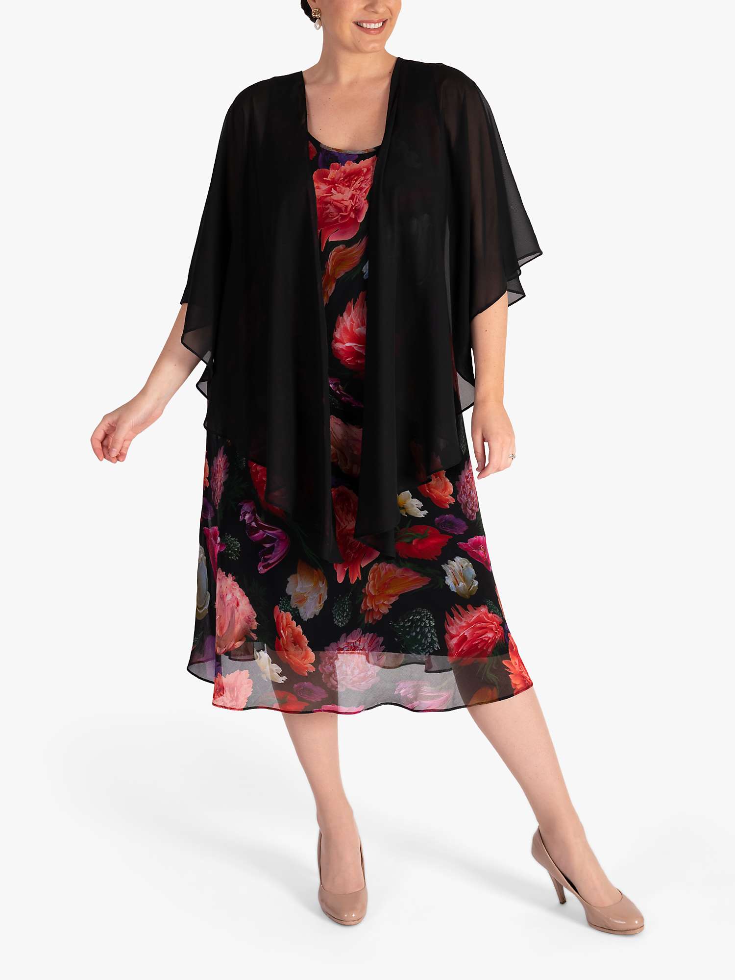 Black Multi Print Silk Chiffon Dress