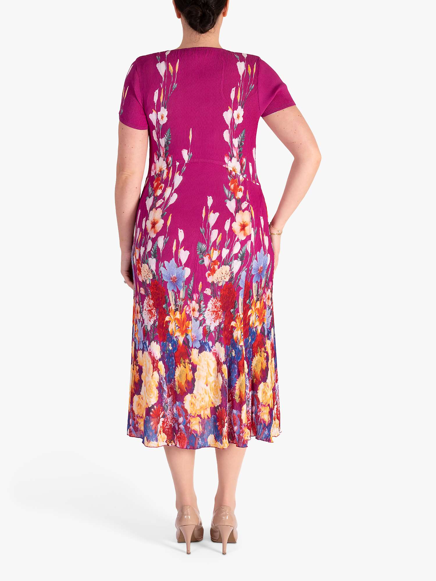Buy chesca Floral Border Print Pleated Midi Dress, Fuchsia/Multi Online at johnlewis.com