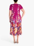 chesca Floral Border Print Pleated Midi Dress, Fuchsia/Multi