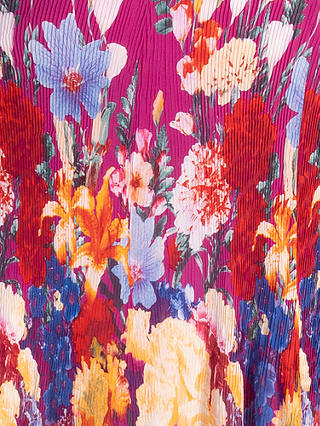 chesca Floral Border Print Pleated Midi Dress, Fuchsia/Multi