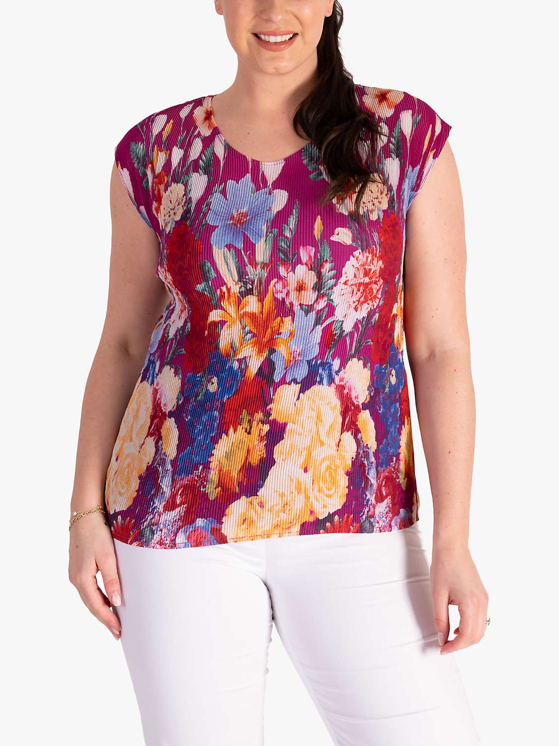 Buy chesca Floral Border Print Pleated Top, Fuchsia/Multi Online at johnlewis.com
