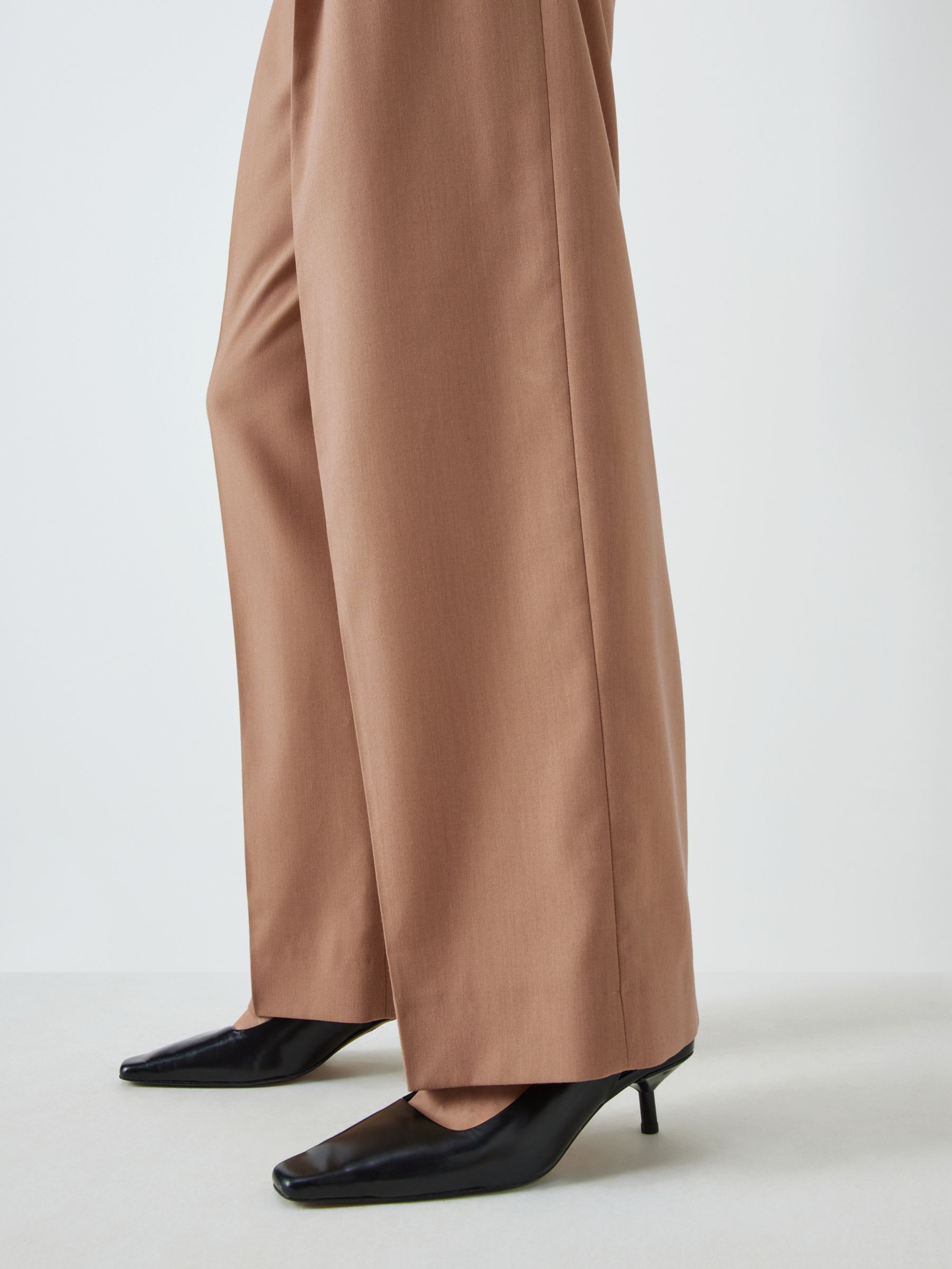 John Lewis Plain Wool Blend Wide Leg Trousers, Camel at John Lewis &  Partners