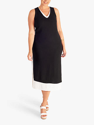 chesca Double Layer Sleeveless Midi Dress, Black/White