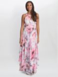 Gina Bacconi Celeste Floral Print Chiffon Maxi Dress, Pink