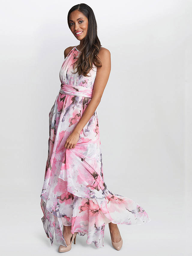 Gina Bacconi Celeste Floral Print Chiffon Maxi Dress, Pink