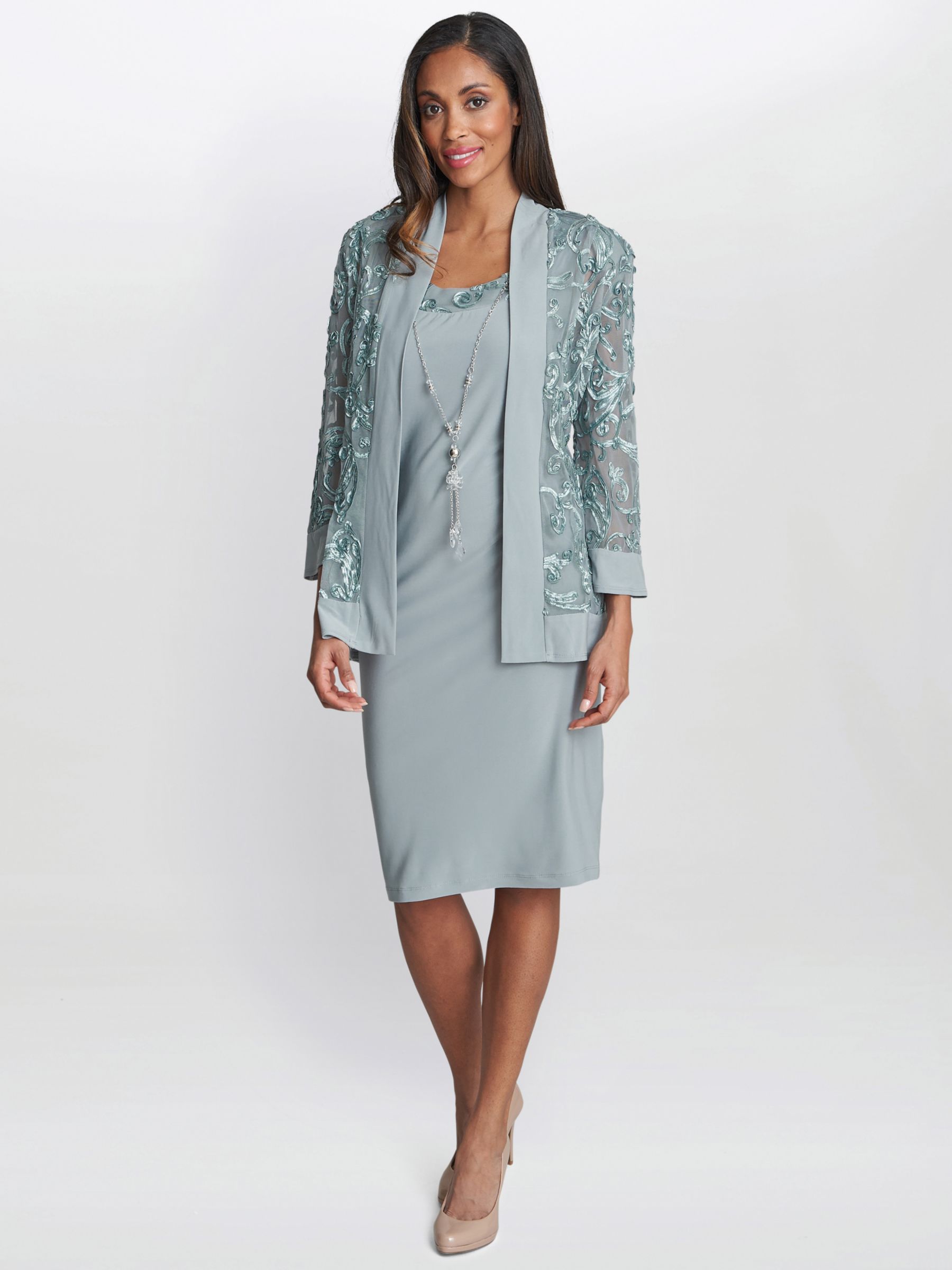 Gina Bacconi Beverley Dress and Jacket Set, Sage at John Lewis & Partners
